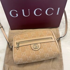 Gucci Beige Crossbody Bag with Gold Accents